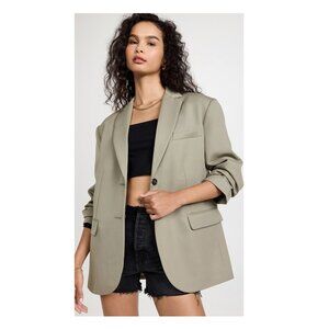 Anine Bing Quinn Wool Suit Blazer Jacket Green Khaki - XXS